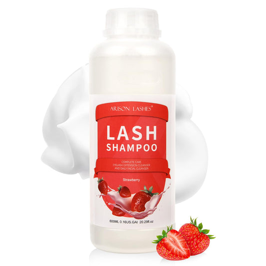 ARISON LASHES eyelash shampoo bottle close-up showing a safe, oil-free formula.