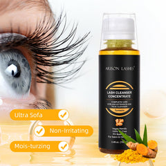 ARISON LASHES turmeric shampoo packaging designed to protect lash extensions during cleansing