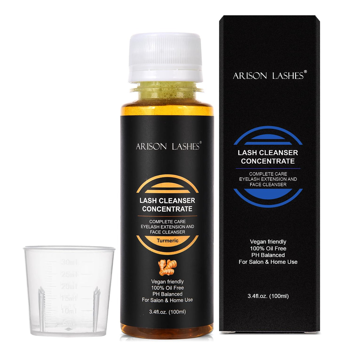 ARISON LASHES turmeric shampoo concentrate bottle shown for lash extension cleansing