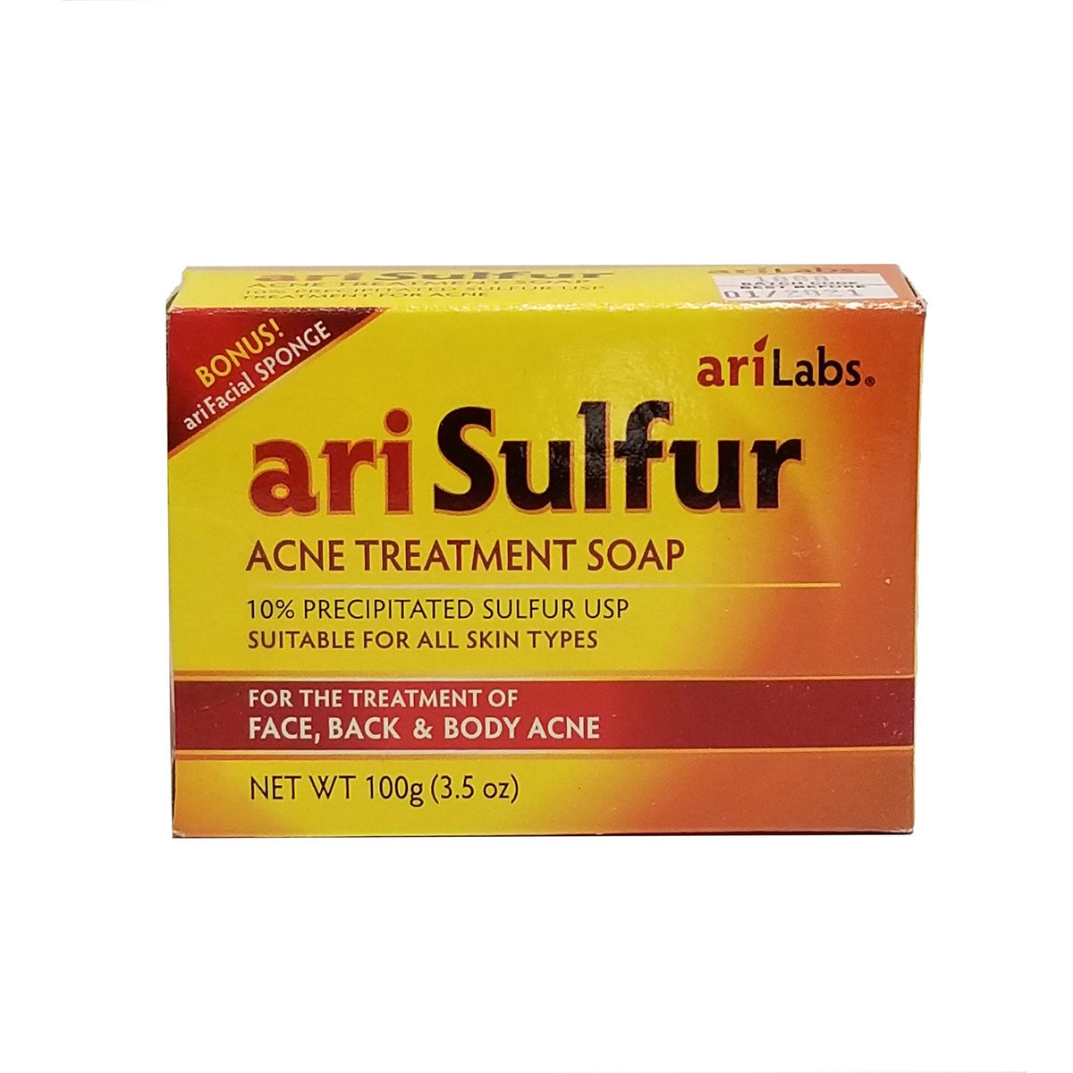 Aari Sulfur acne treatment soap packaging shown for clear skincare goals