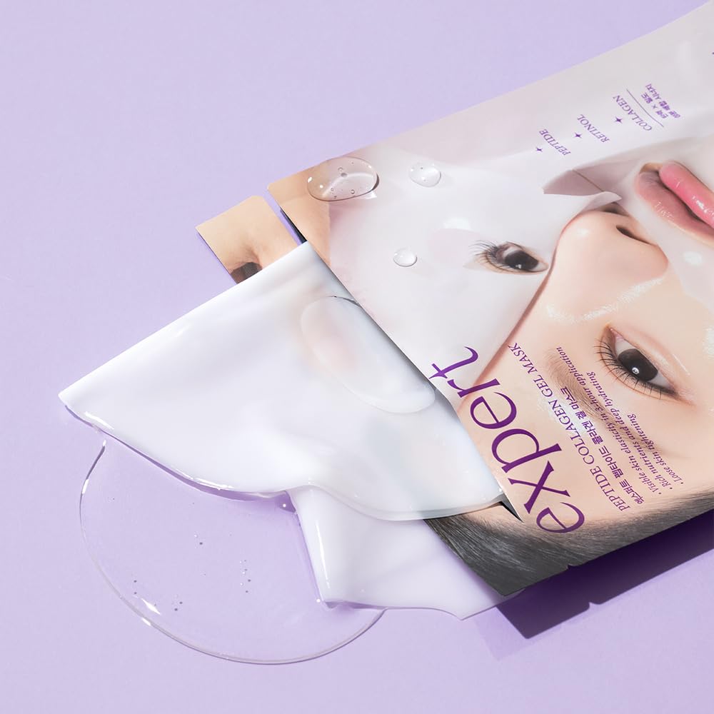 Ariul Expert Peptide Collagen Gel Mask hydrogel application hugging facial contours.