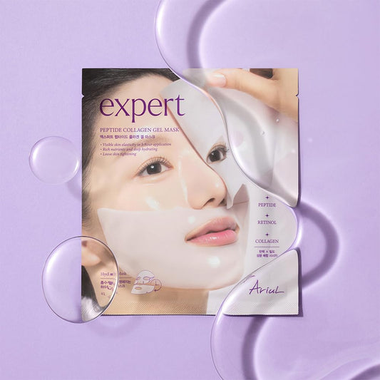 Ariul Expert Peptide Collagen Gel Mask serum ampoule close-up shows concentrated essence.