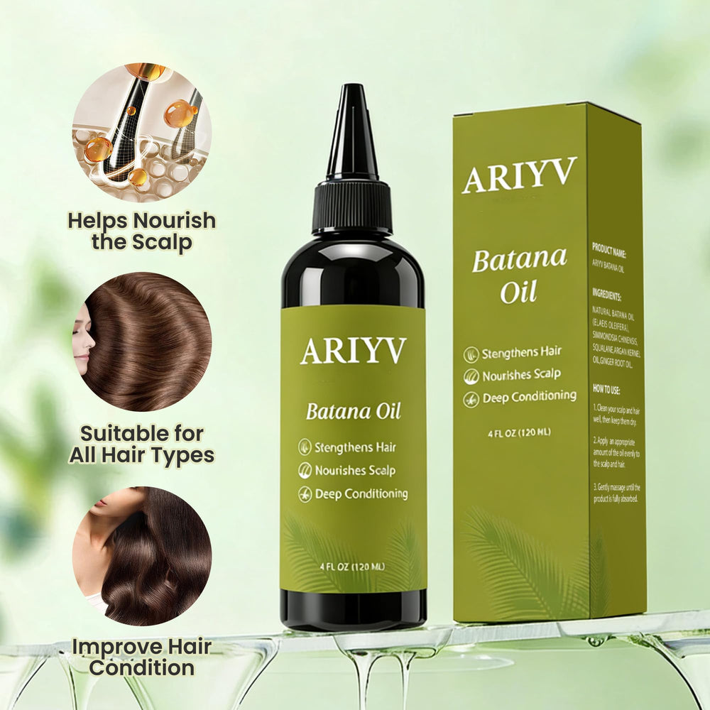 Ariyv Batana Oil bottle beside bathroom vanity for daily routine use.