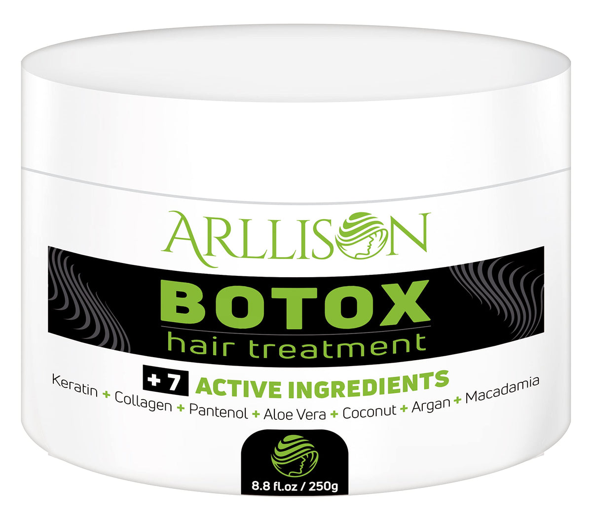Arllison Botox Hair Treatment packaging highlights premium formula for frizz control.