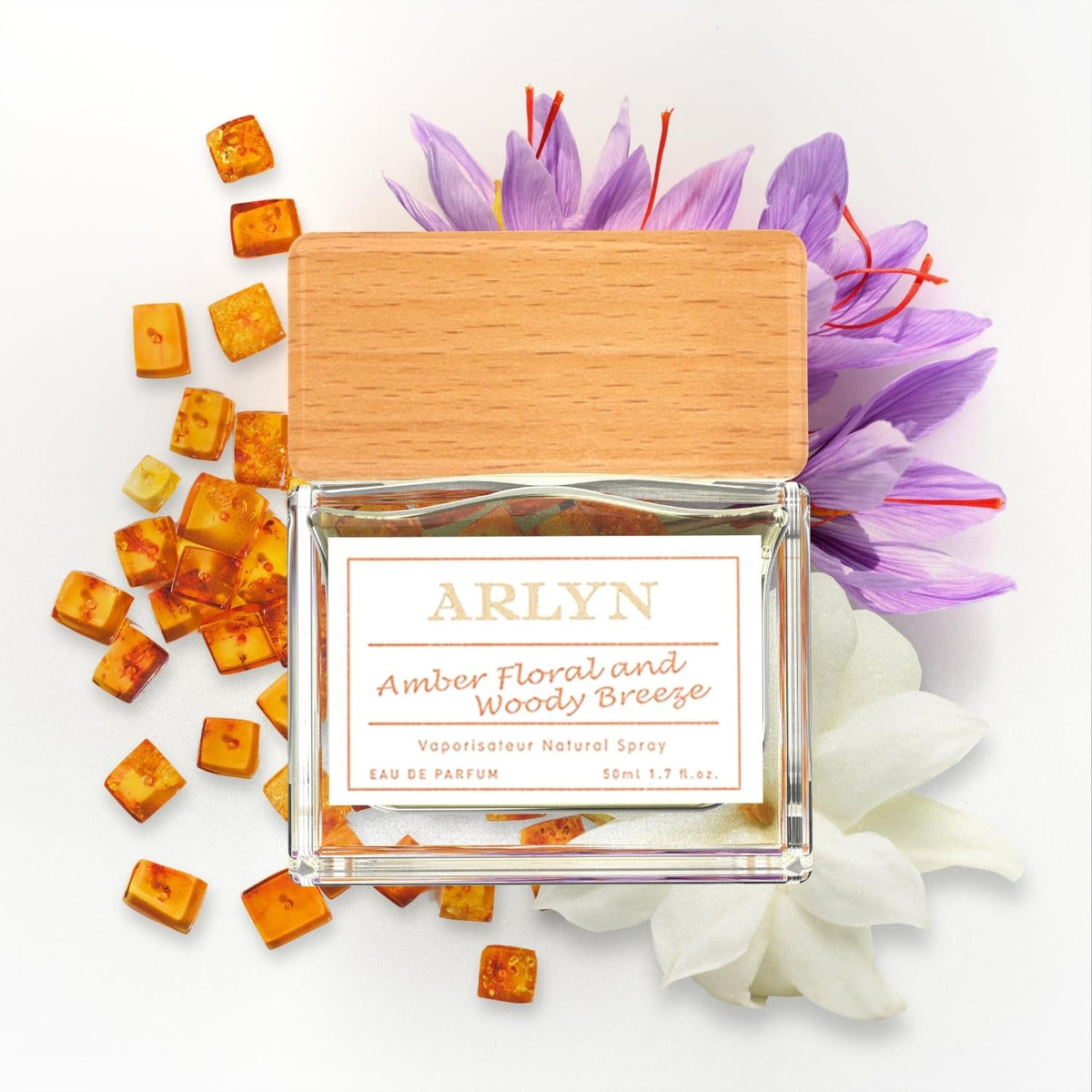 ARLYN Amber Floral Breeze bottle front view, vegan fragrance for all-day wear.