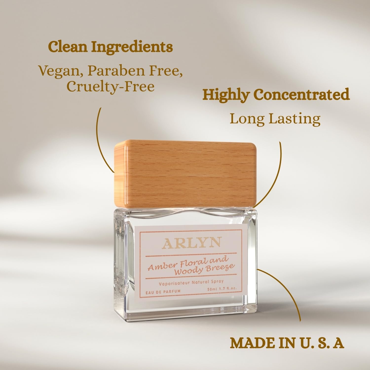 ARLYN amberwood-cedar base presents a rich, woody trail with warmth.