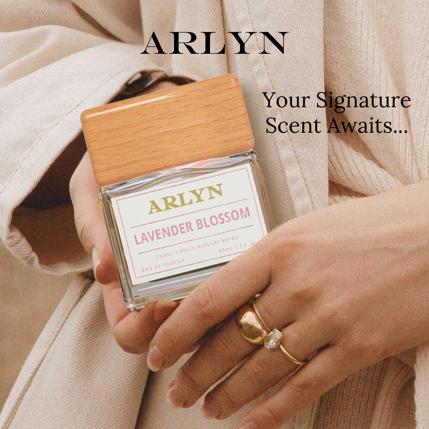 ARLYN base notes Leather, Patchouli, and Vanilla add warmth.