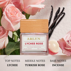 ARLYN Lychee Rose base notes with cashmeran, incense, cedar and vetiver.