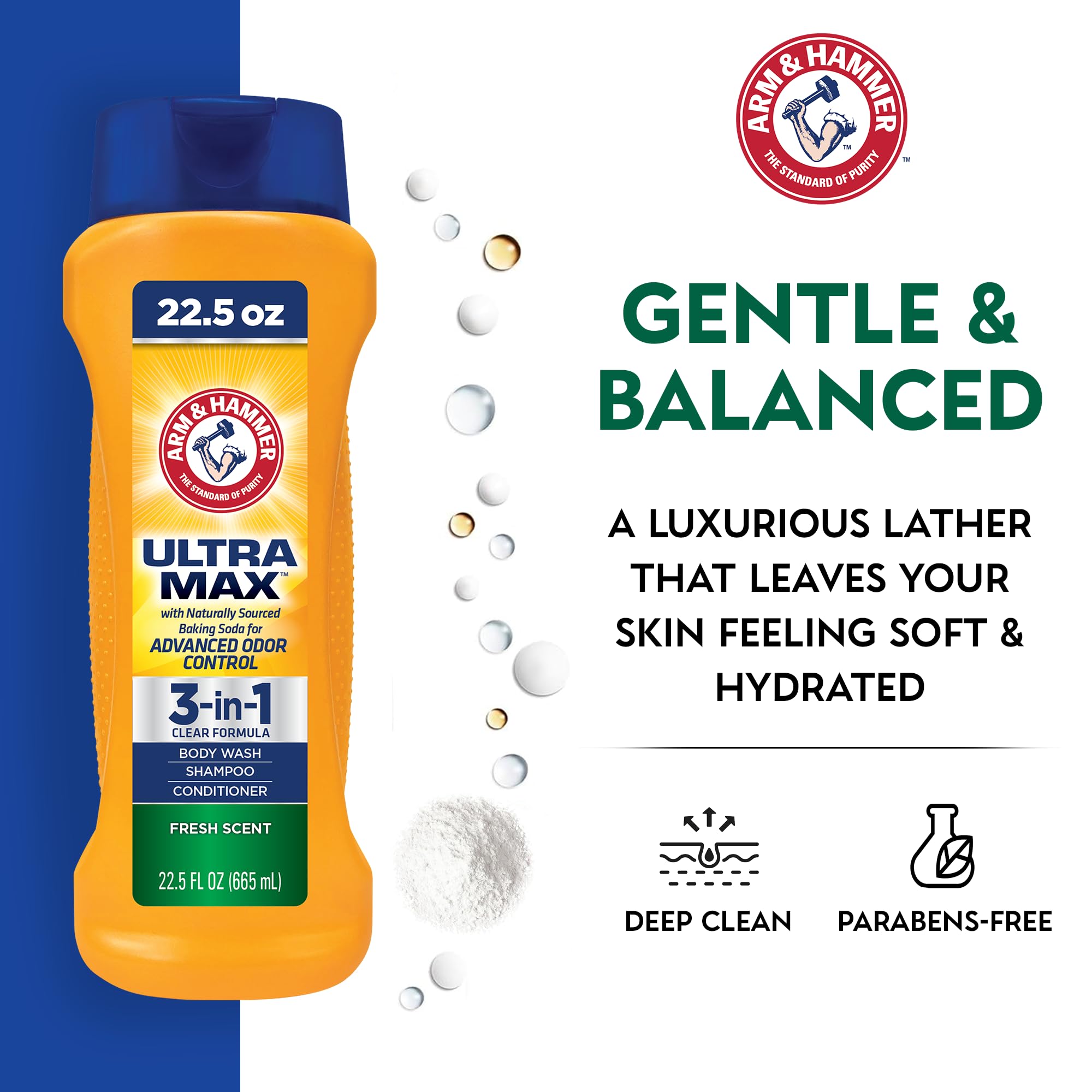 Arm & Hammer Essentials Cool Water 3-in-1 in shower forms a smooth lather.