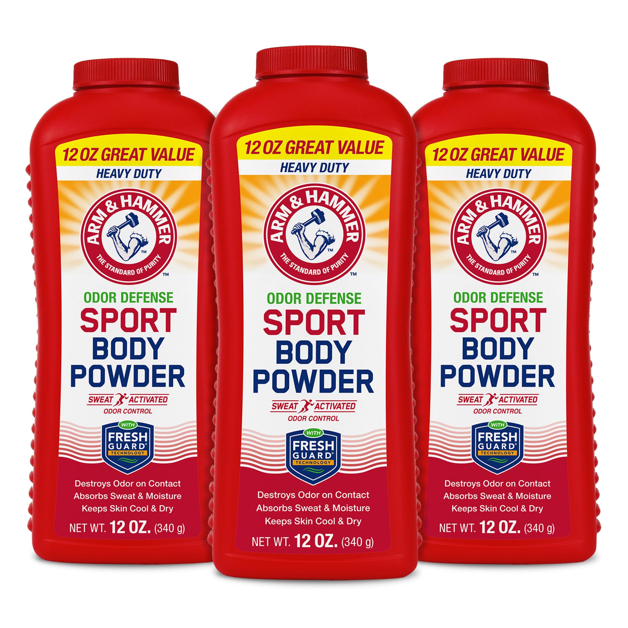 Arm & Hammer Sport Body Powder bottle displayed for long-lasting freshness
