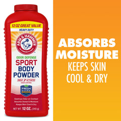 Texture close-up of Arm & Hammer Sport Body Powder highlighting a talc-free formula
