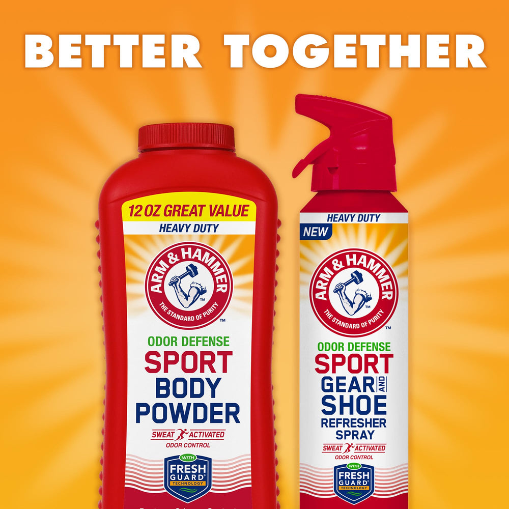Applying Arm & Hammer Sport Body Powder during a workout for quick freshness