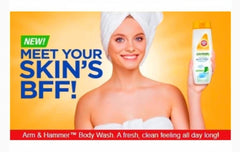 Arm & Hammer Clear Water bottle angled to show dye-free formula.
