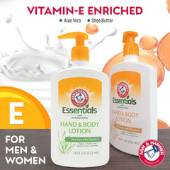 Arm and Hammer Essentials Aloe Vera lotion application highlights soothing, non-greasy hydration.