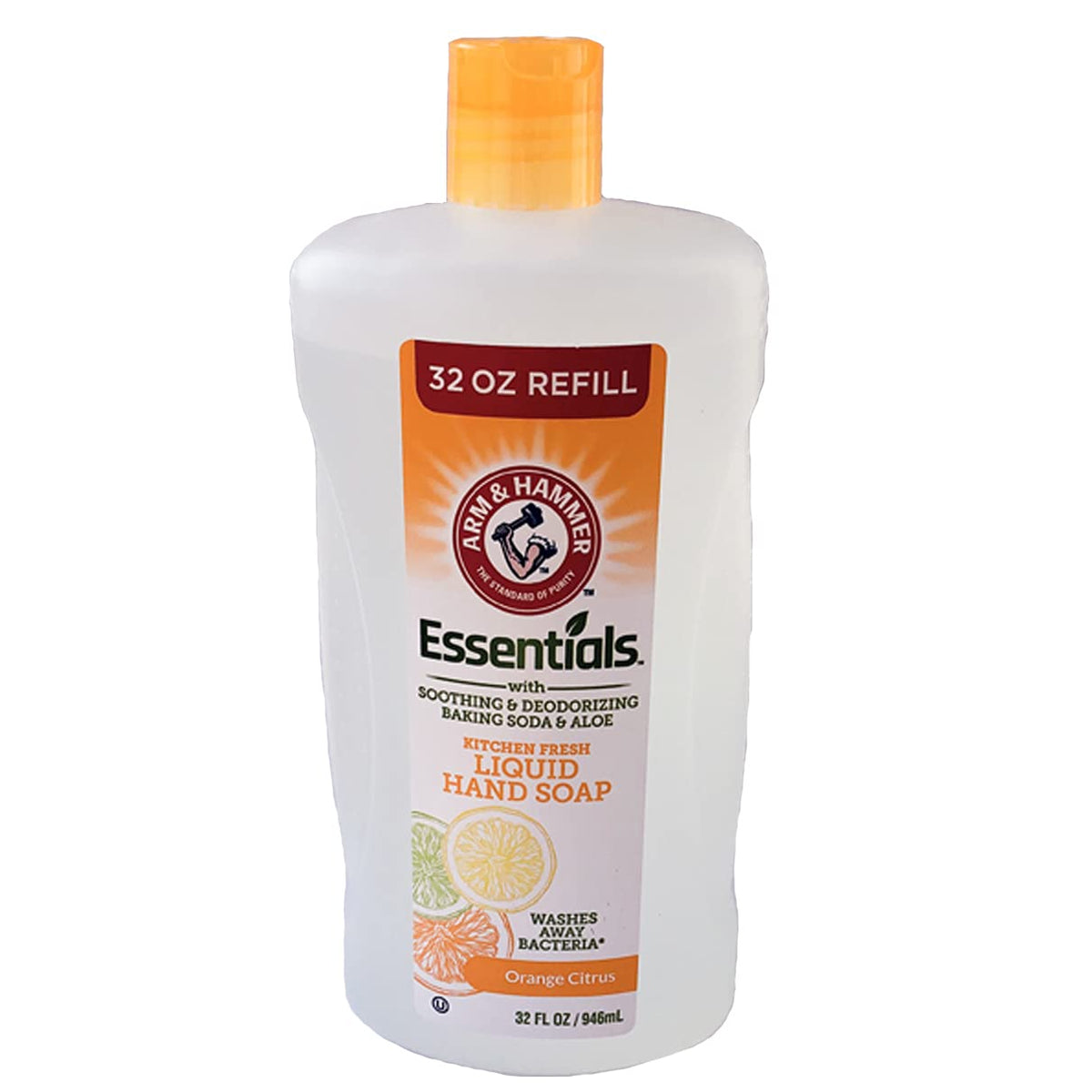 Arm & Hammer Essentials Kitchen Fresh bottle pour showing quick, convenient cleansing