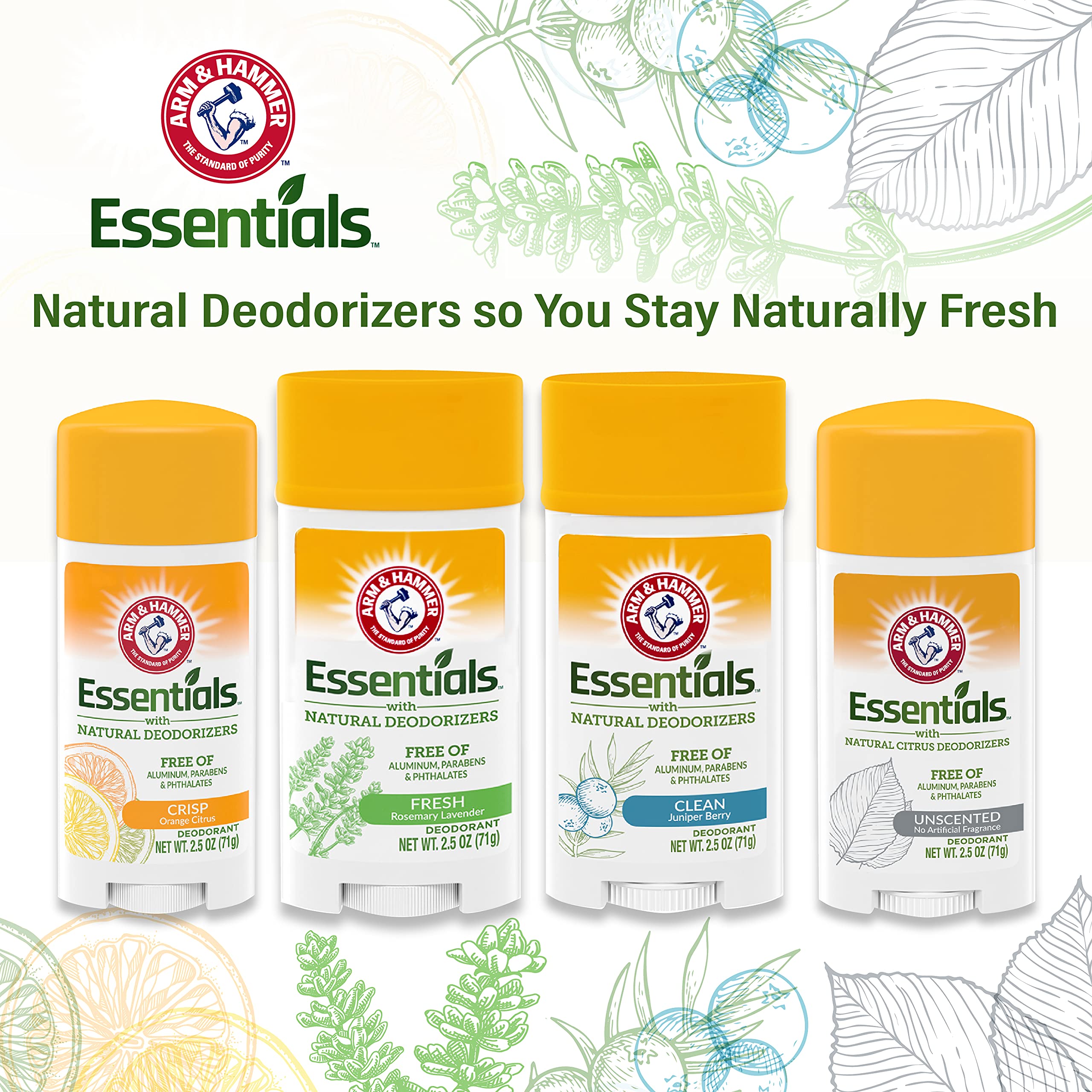 Arm & Hammer Essentials unscented deodorant packaging with recyclable materials