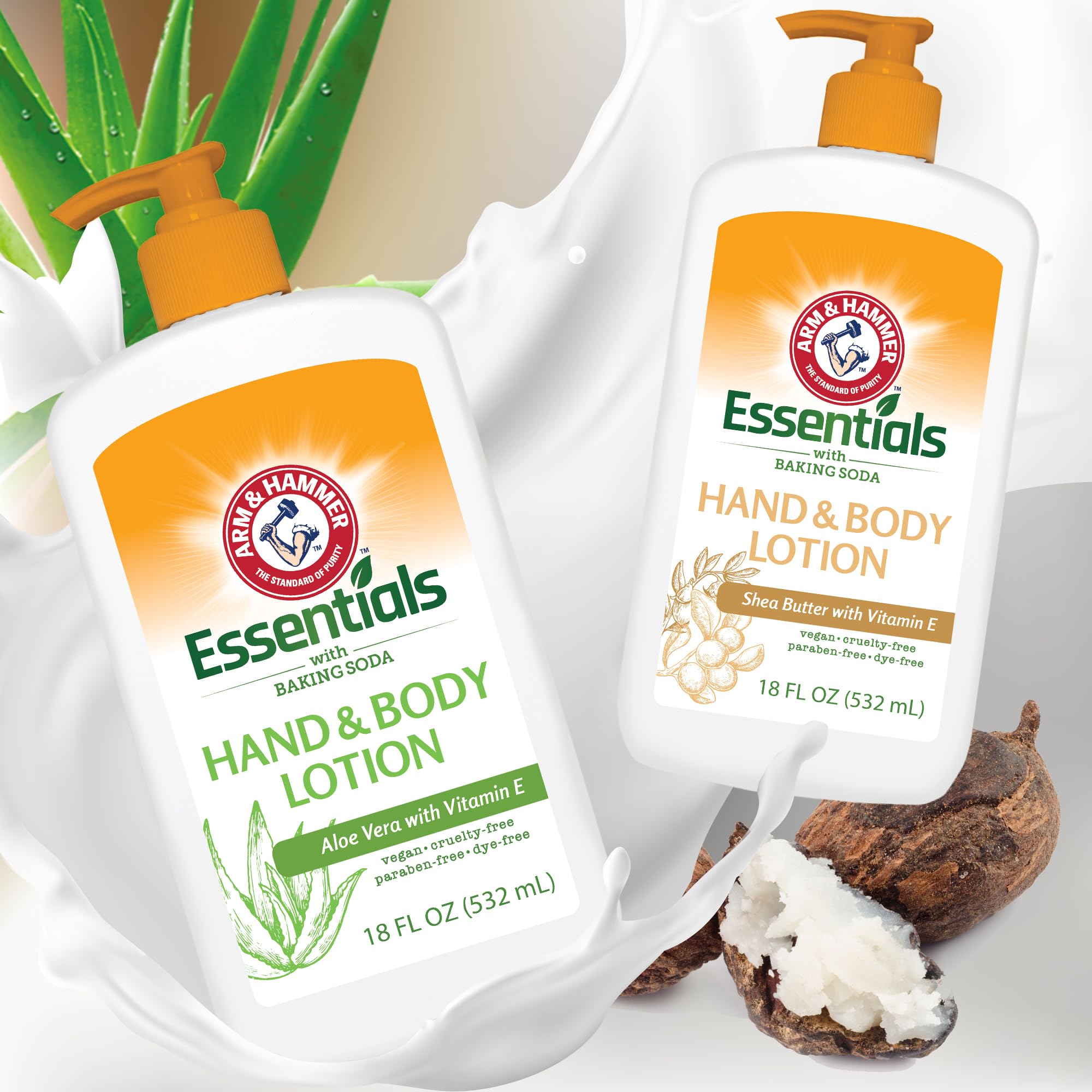 Arm and Hammer Essentials Vitamin E rich lotion texture supports soft, nourished skin.