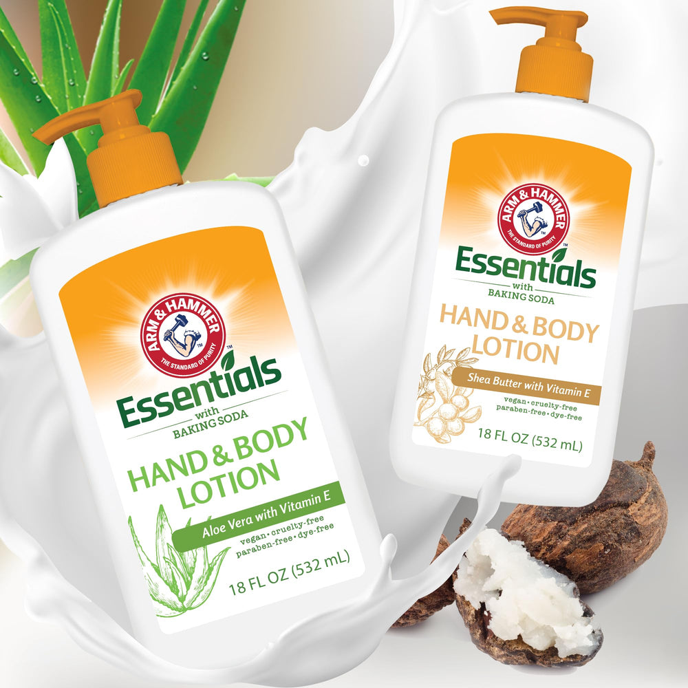 Arm and Hammer Essentials Vitamin E rich lotion texture supports soft, nourished skin.