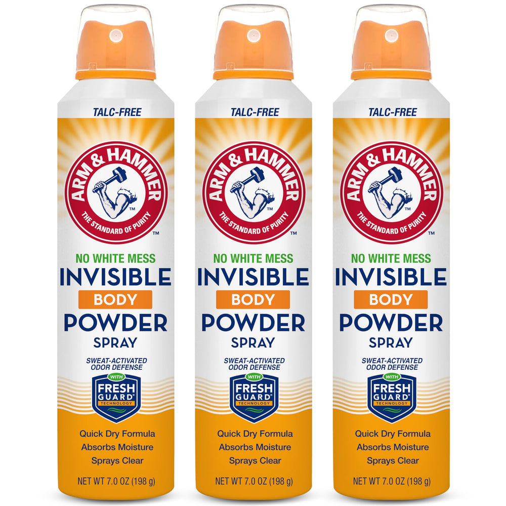 Arm & Hammer Invisible Body Powder Spray shown for a clear, mess-free application