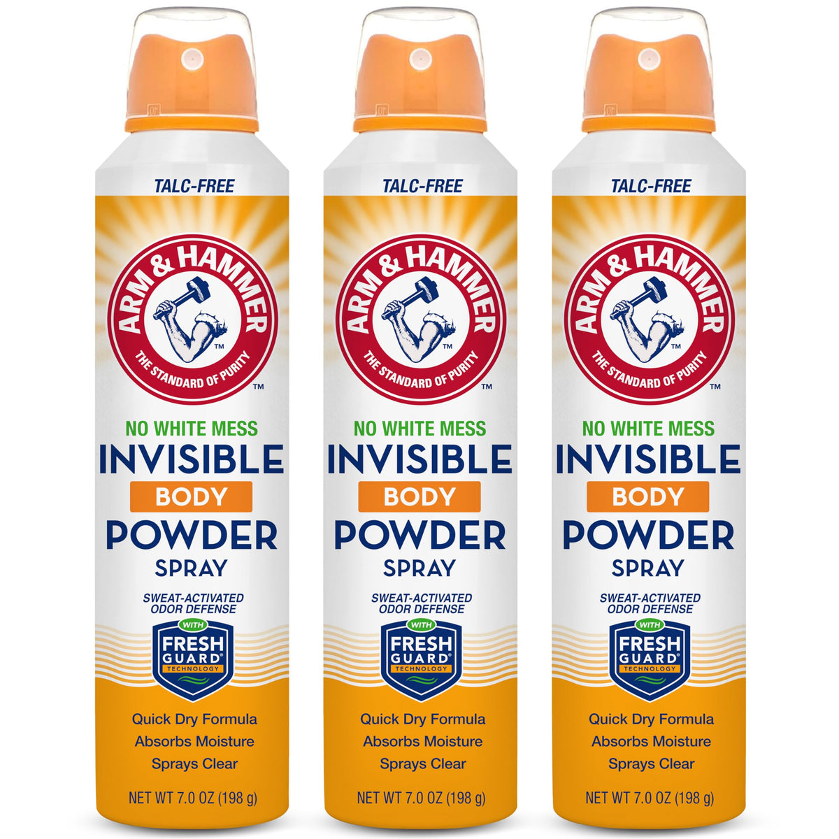 Arm & Hammer Invisible Body Powder Spray shown for a clear, mess-free application