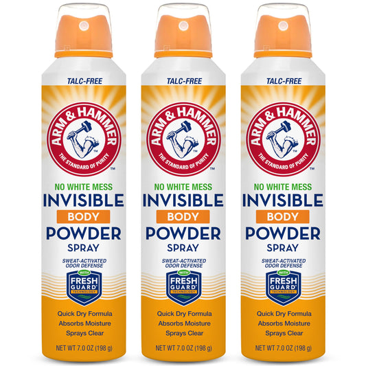 Arm & Hammer Invisible Body Powder Spray shown for a clear, mess-free application