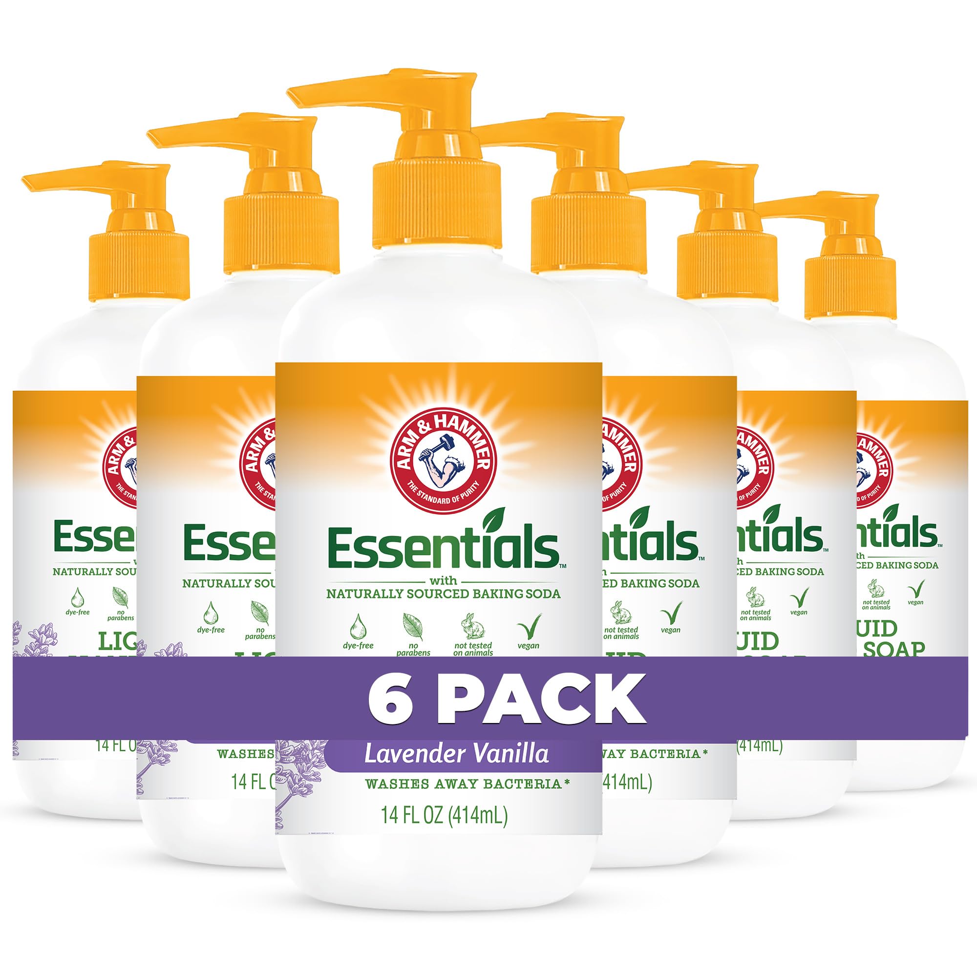 Arm & Hammer Lavender Vanilla hand soap bottle for daily cleansing and refreshing scent.