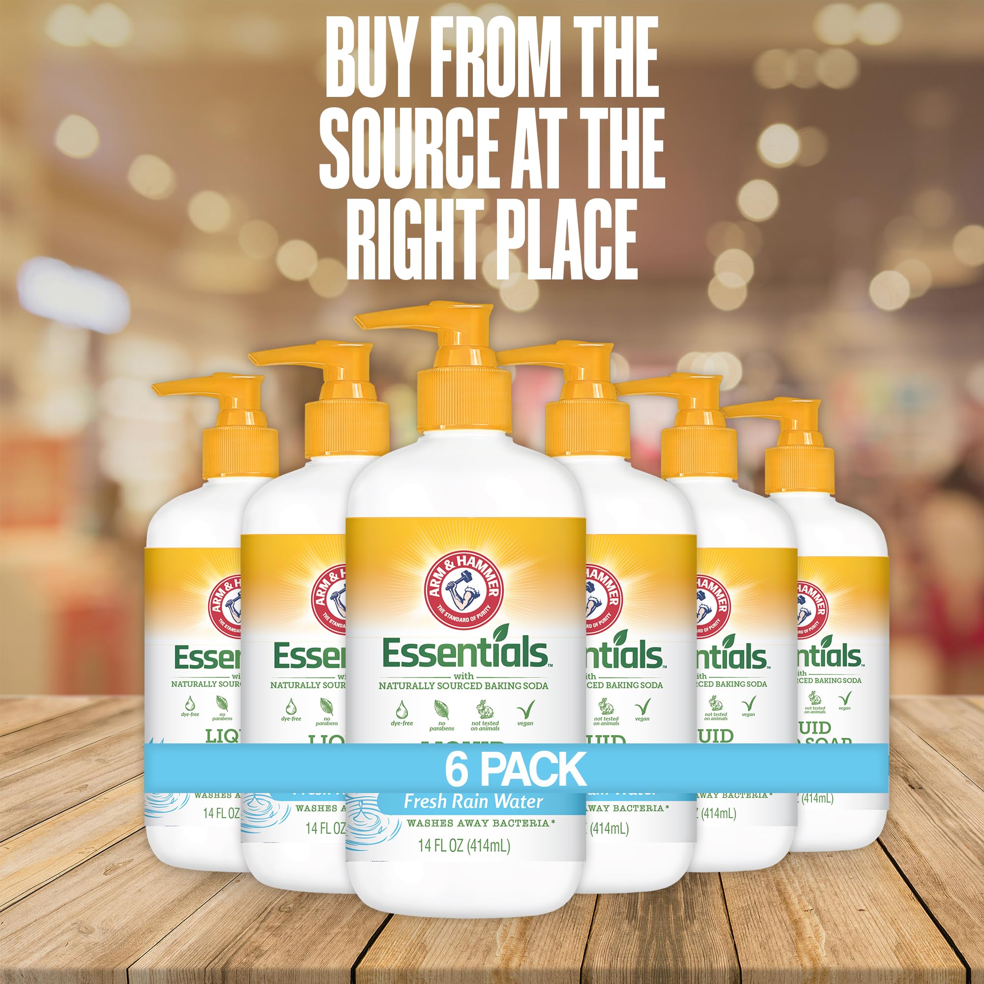 Arm & Hammer liquid hand soap pump dispenser shown for easy, mess-free refills.