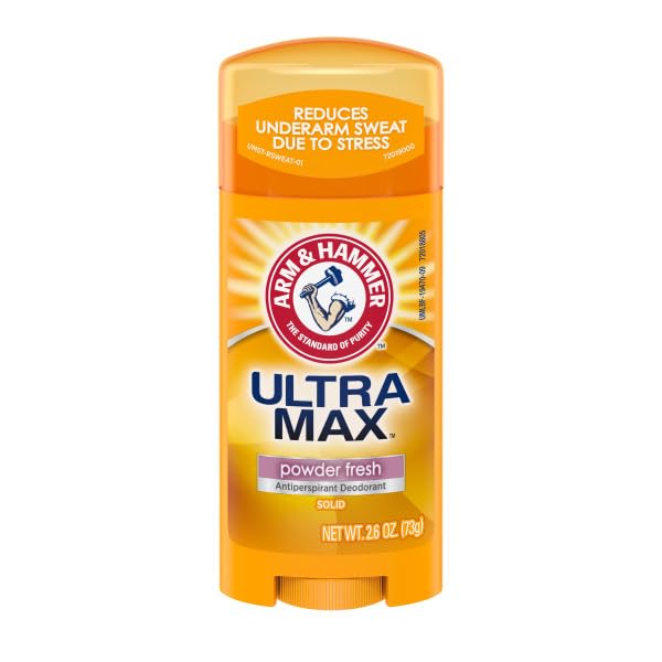 Arm & Hammer Ultramax anti-perspirant solid with a fresh scent helps you stay dry.