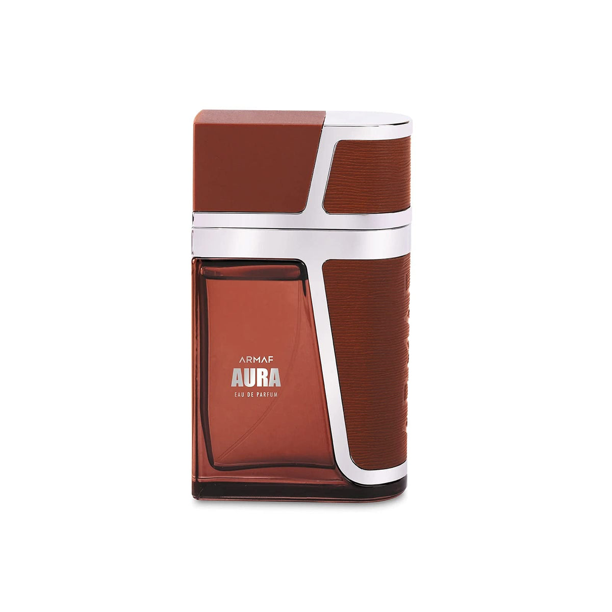 Armaf Aura for Men bottle front, showcasing amber warmth and modern masculine appeal.