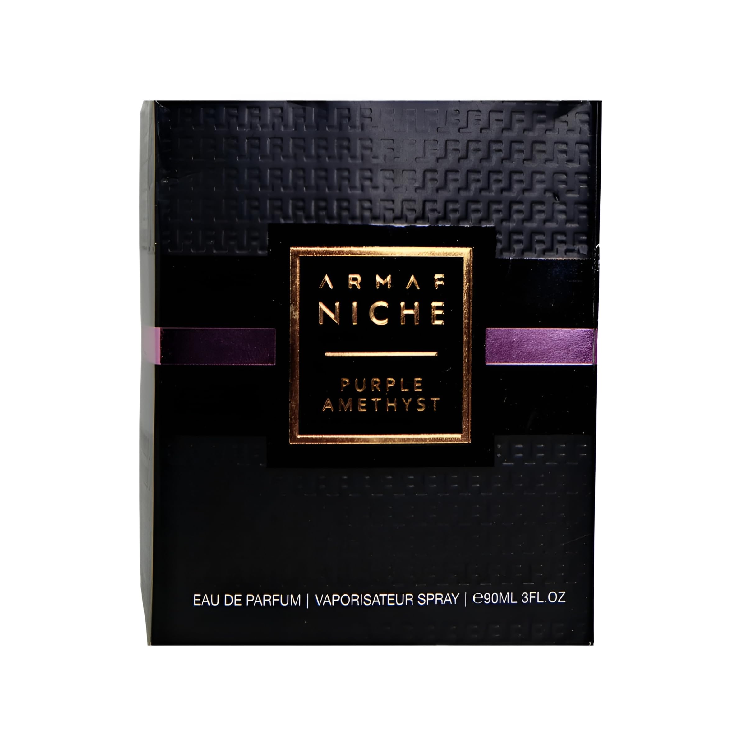 Armaf Niche Purple Amethyst cap detail hints at luxe fragrance experience.