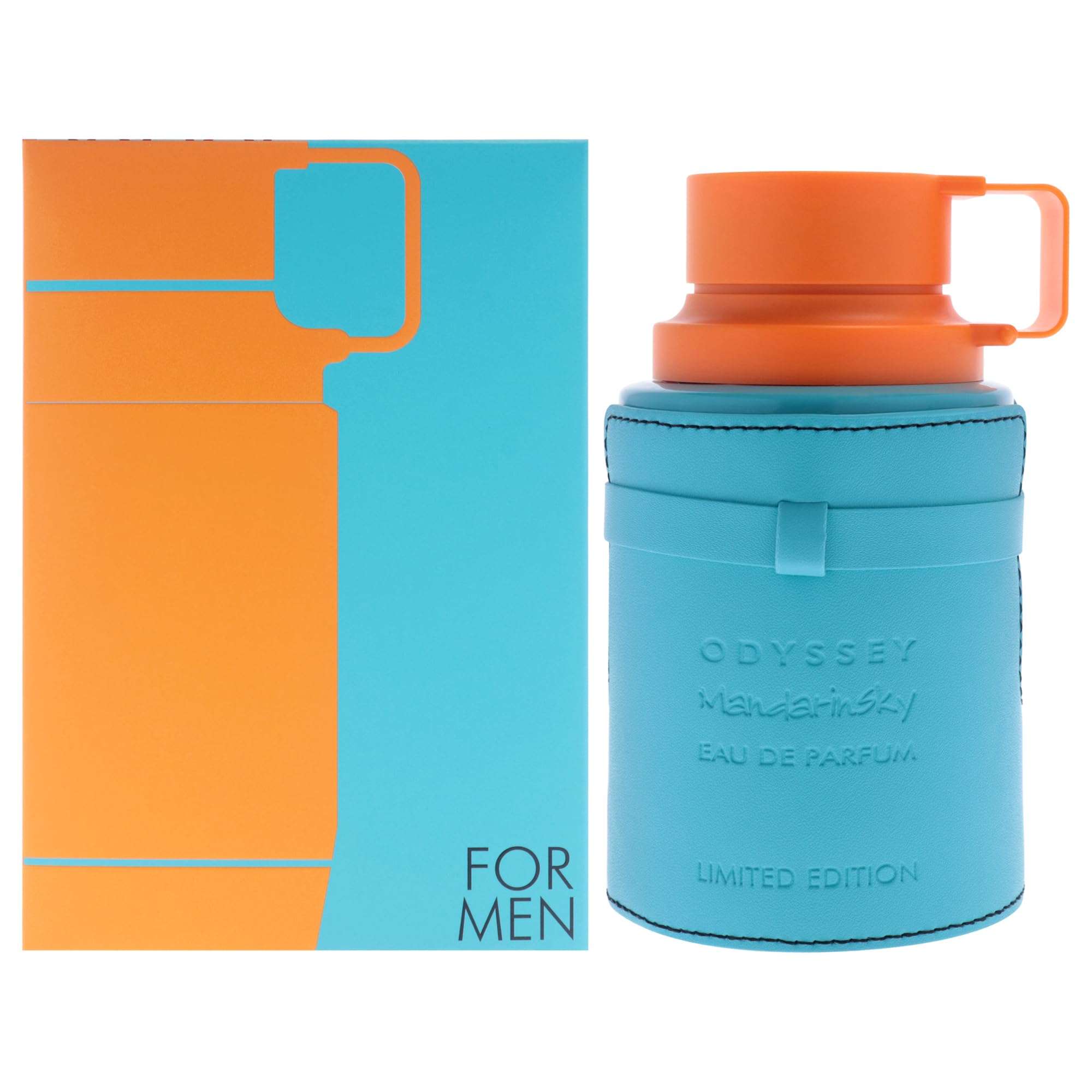 Armaf Odyssey Mandarin Sky bottle shown with a sleek citrus-spice profile for daily wear
