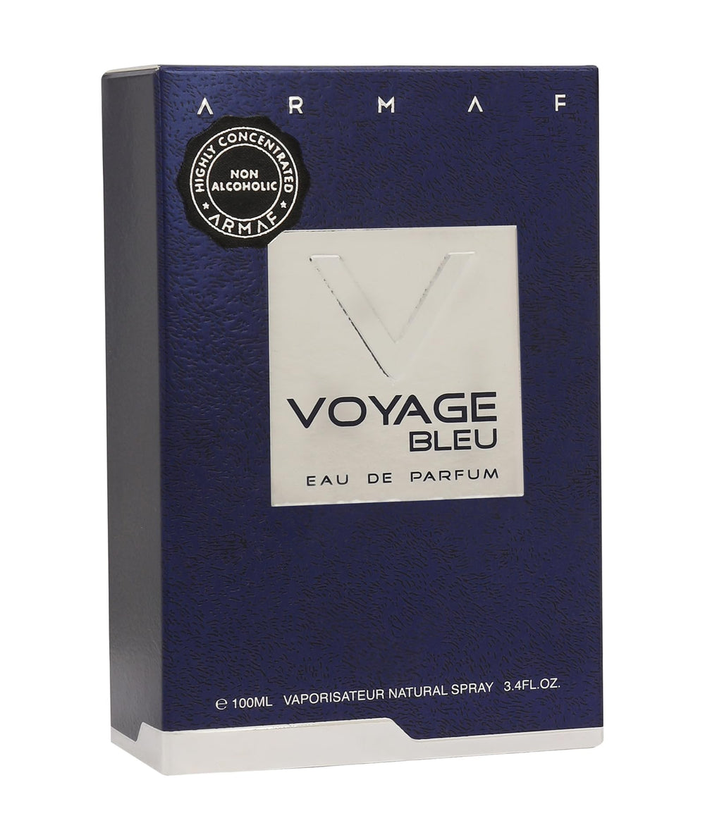 Armaf Voyage Blue cap closeup, refined detailing and quality.