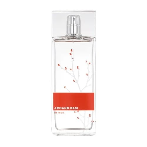 Armand Basi Red bottle front view showcasing feminine design and versatile scent profile.
