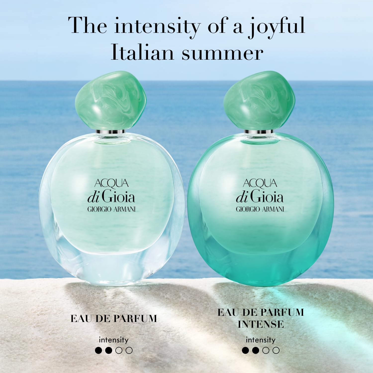 Armani Beauty Acqua Di Gioia EDP Intense coastal vibe complements spring outfits.