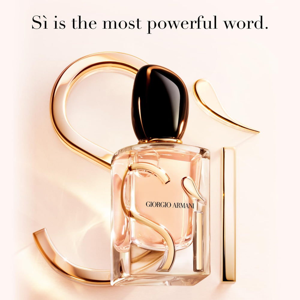 Armani Sì EDP bottle embossed logo detail reinforces luxury branding for discerning buyers.