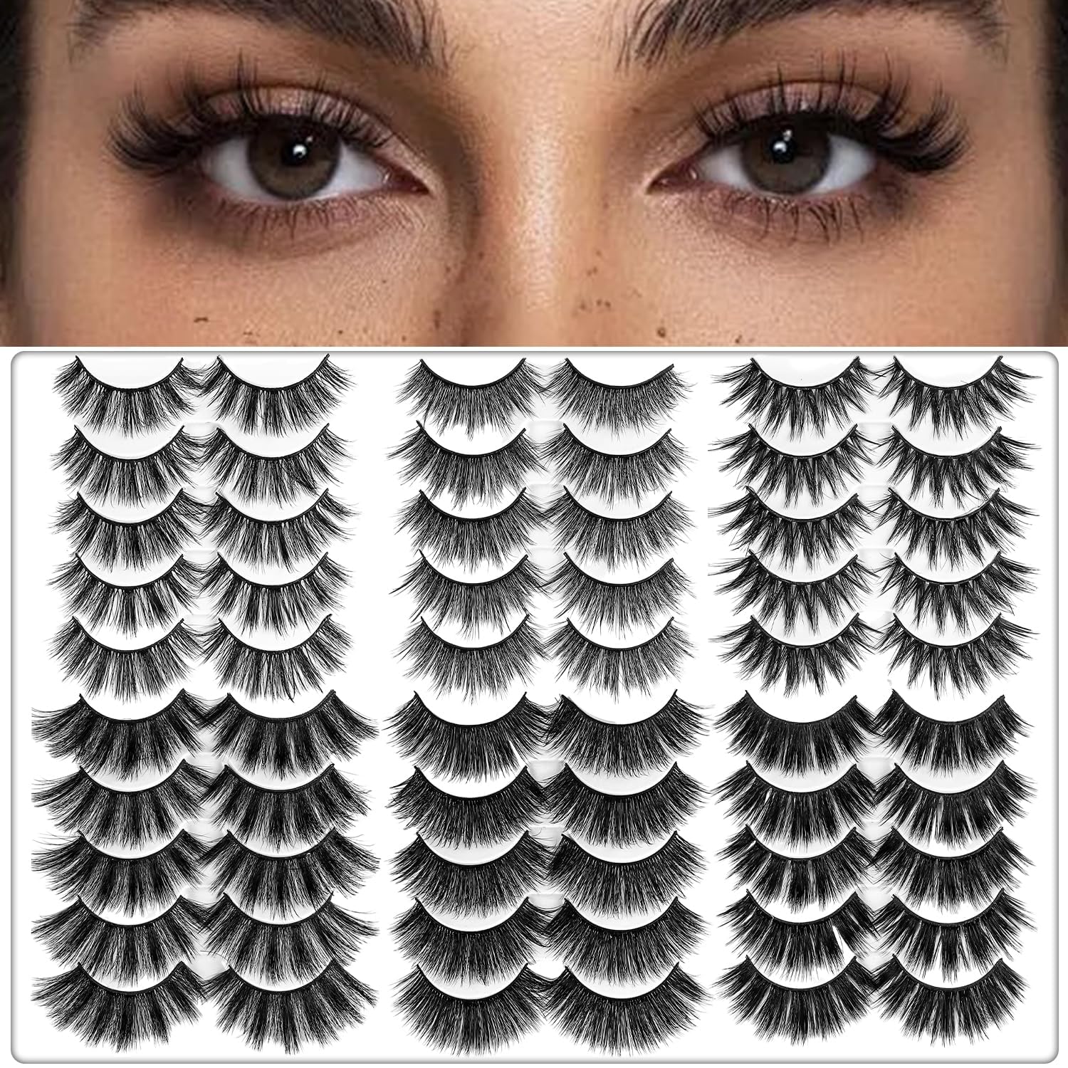 AROIC 30-pairs false eyelashes kit with six styles for versatile looks.