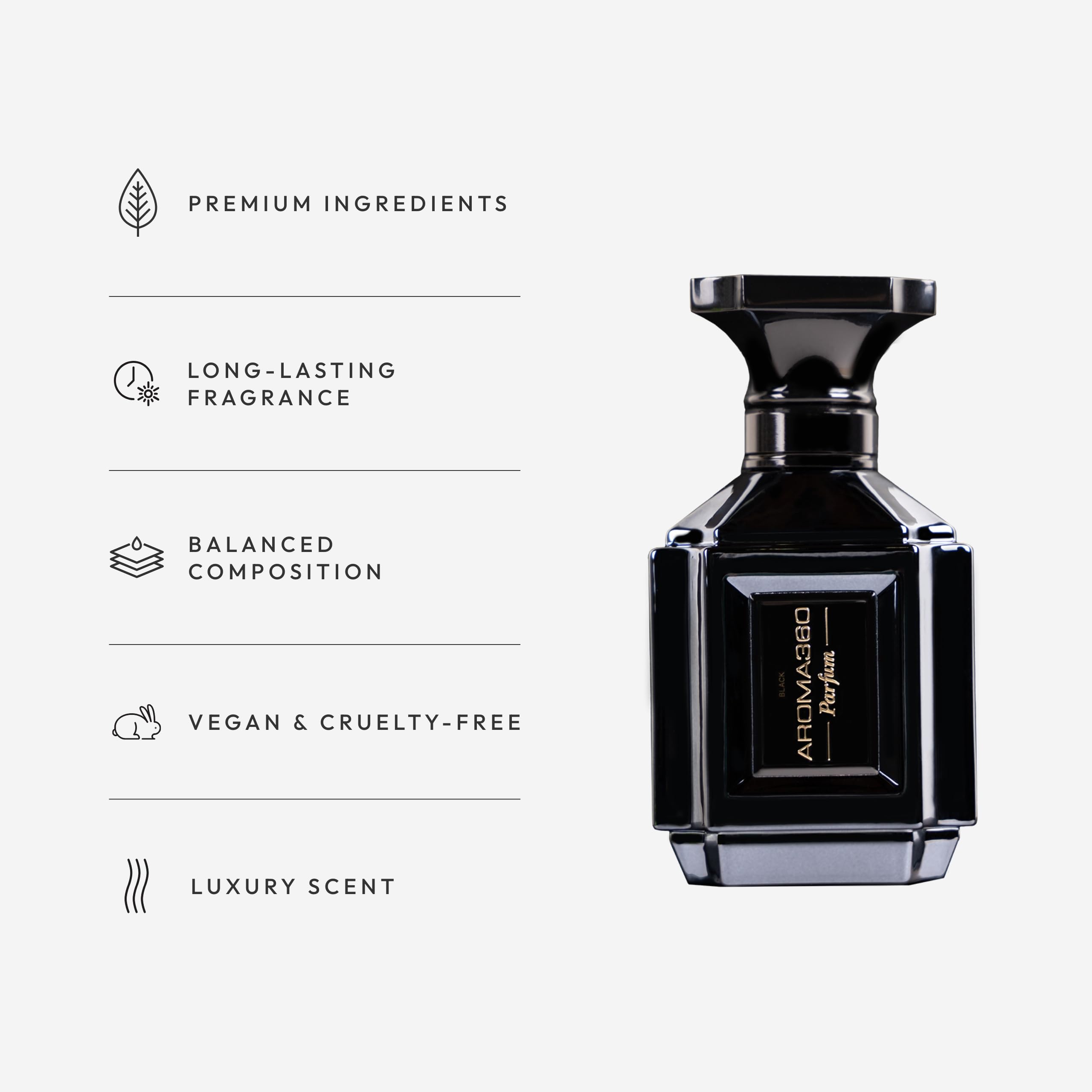Aroma360 fragrance bottle emphasizing saffron notes for a bold evening presence.