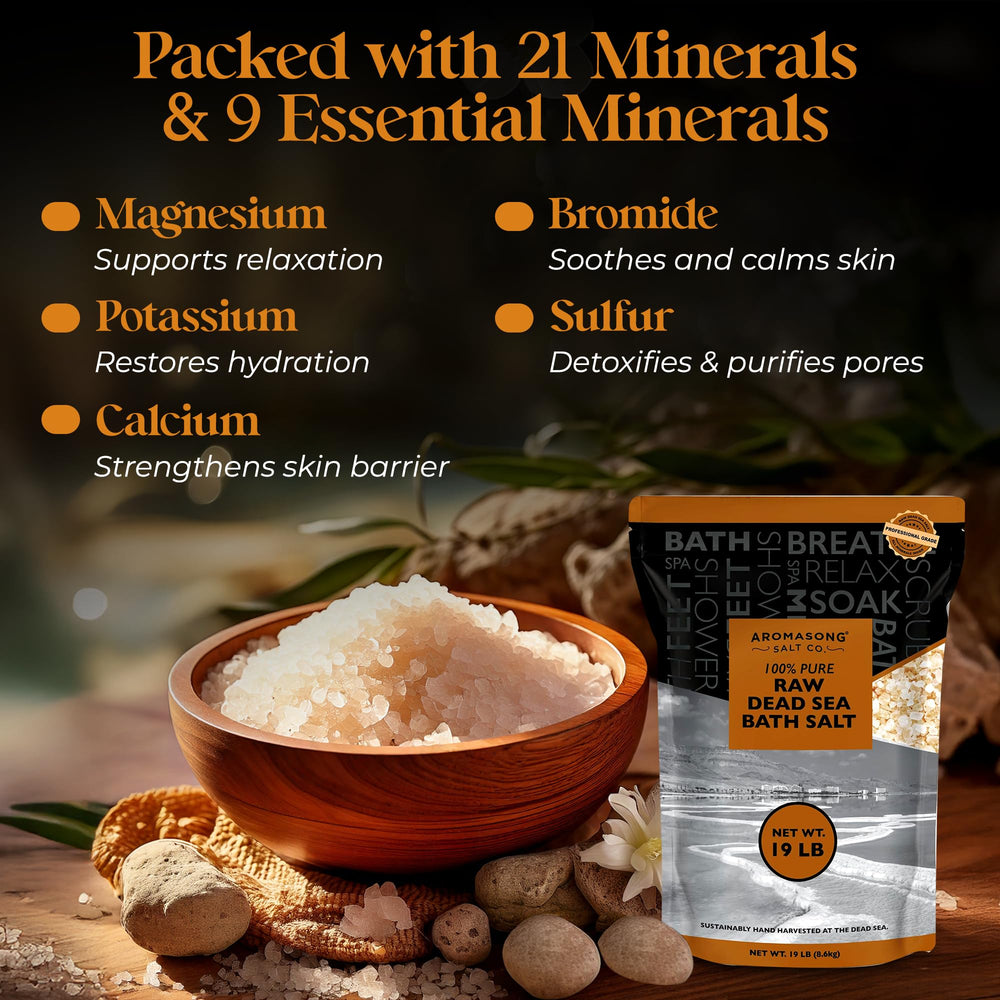 Aromasong Dead Sea mud pieces visible in salt for mineral texture