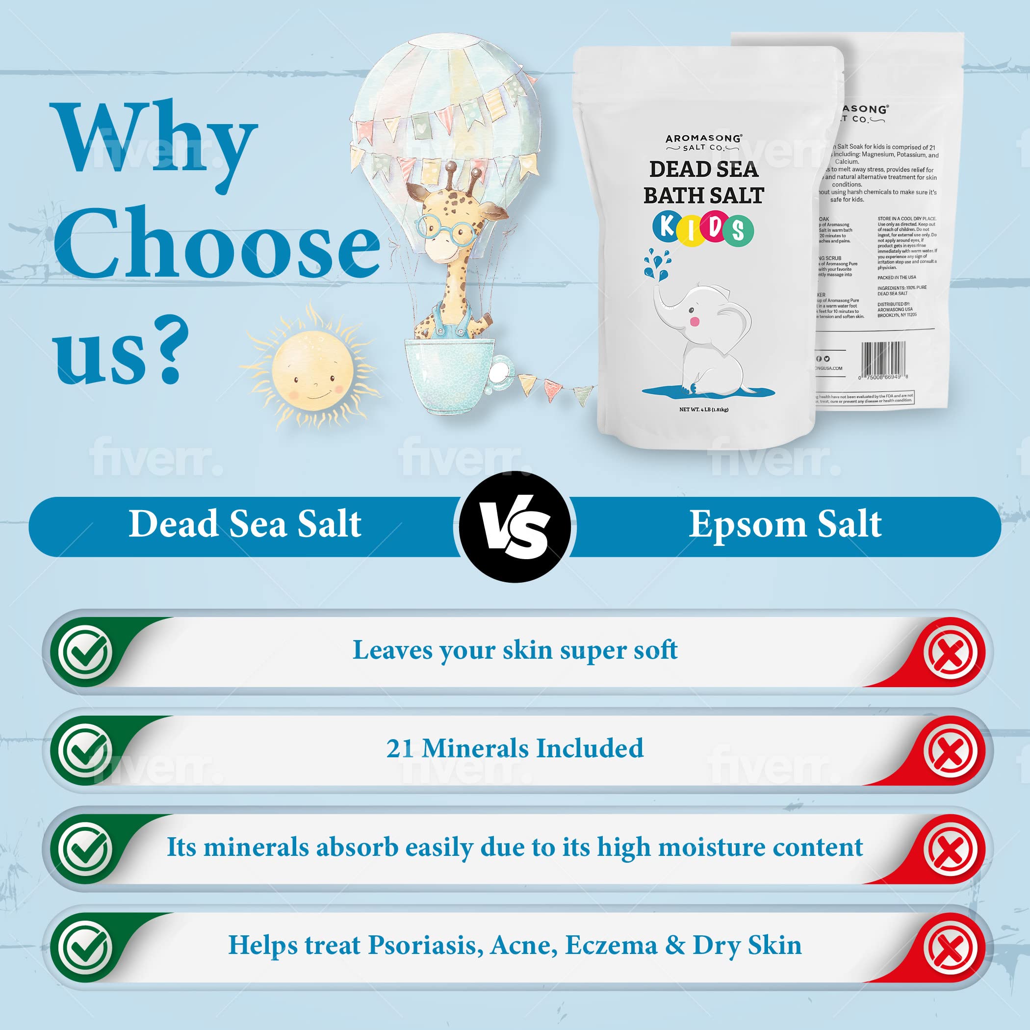 Aromasong Dead Sea Salt Kids Bath Soak softens dry skin during bath
