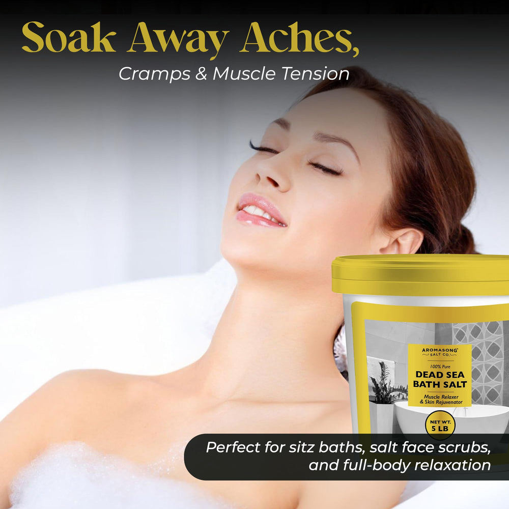 Relaxing bathroom scene with Aromasong Dead Sea salts in warm water