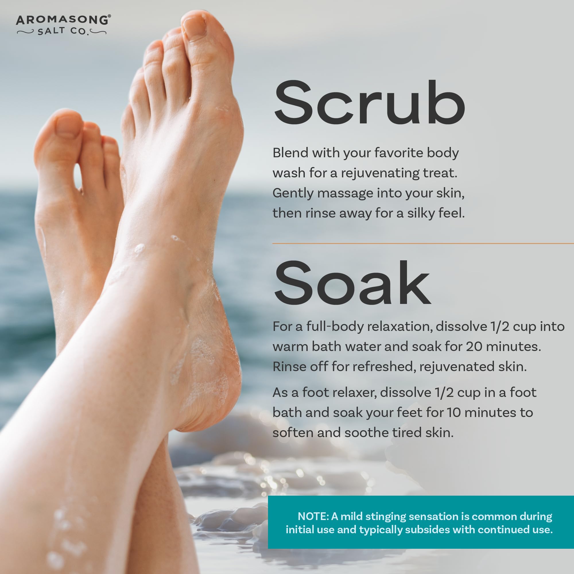 Aromasong foot soak offering gentle relief after long days