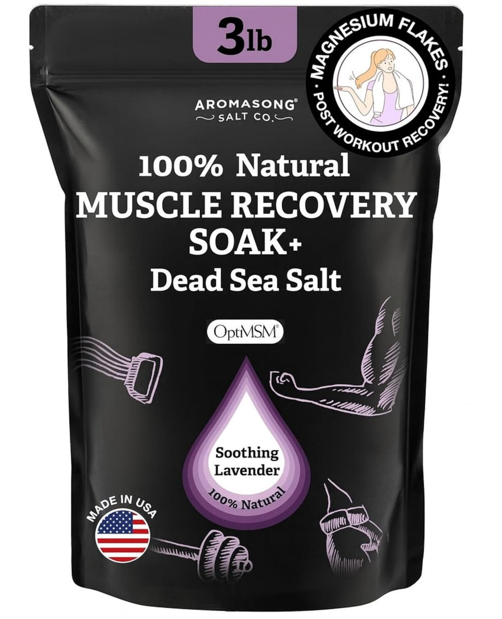 Aromasong muscle recovery bath soak bottle ready for post-workout soaking