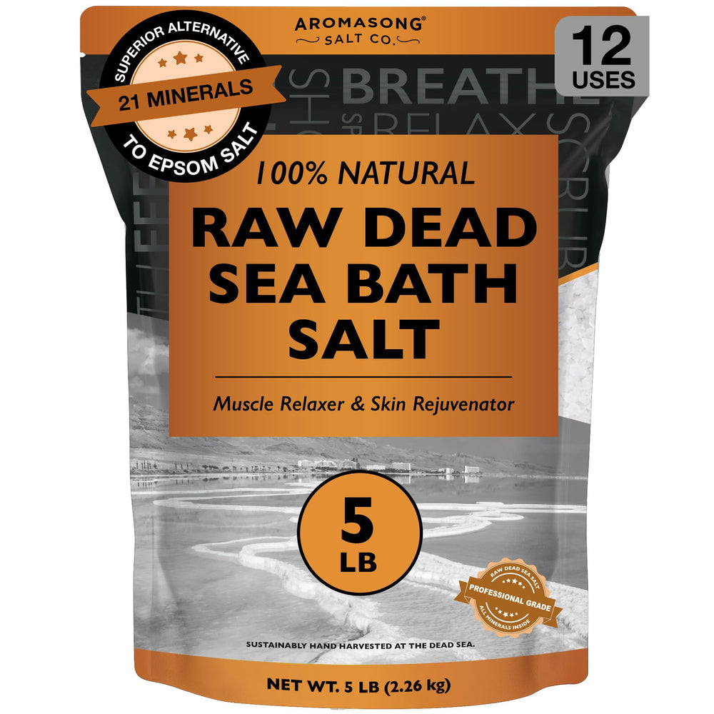 Aromasong Raw Dead Sea Bath Salt bottle ready for a relaxing soak