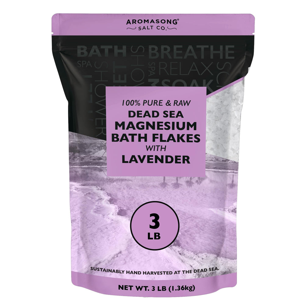 Aromasong RAW magnesium bath flakes lavender closeup soothe muscles during soak