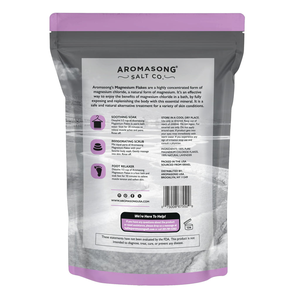 Aromasong RAW magnesium bath flakes hydrate skin while supporting a peaceful evening routine