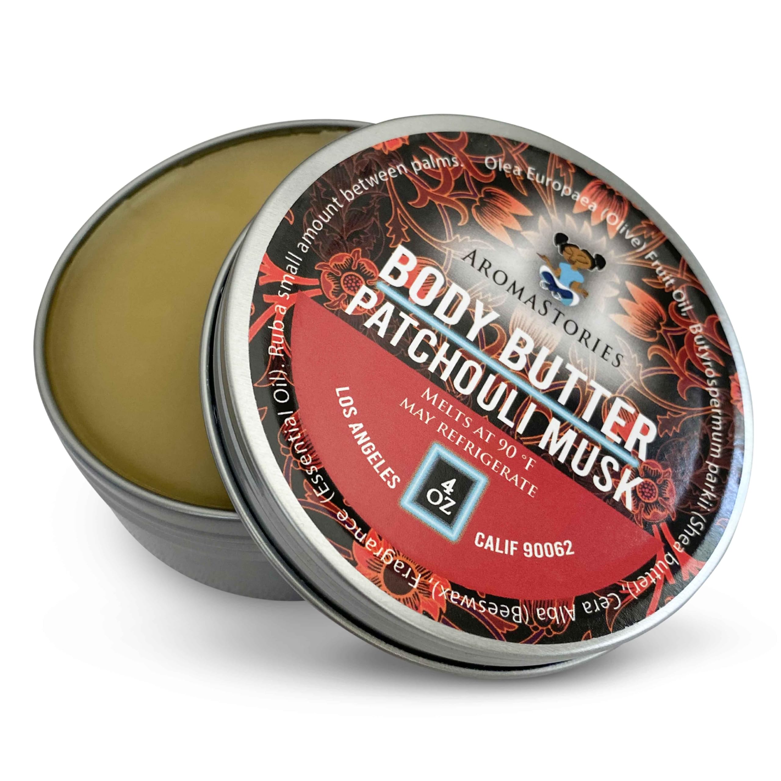 Aromastories Patchouli Musk body butter in a jar delivering rich moisture.