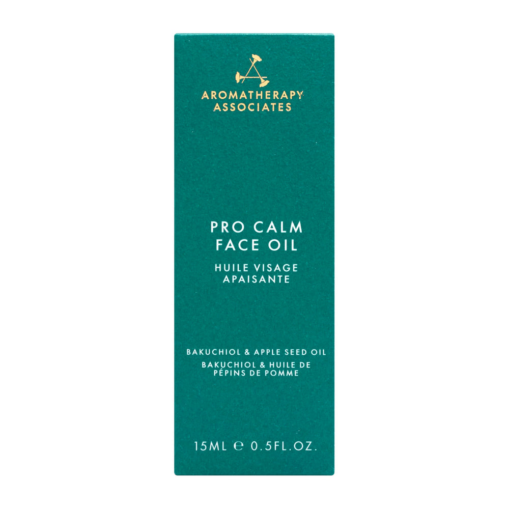 Packaging and branding of Aromatherapy Associates Pro Calm Face Oil conveys luxury calm.