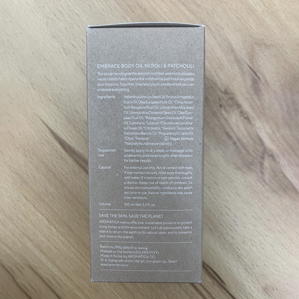 AROMATICA Embrace Body Oil neroli-patchouli aroma inviting daily self-care ritual.