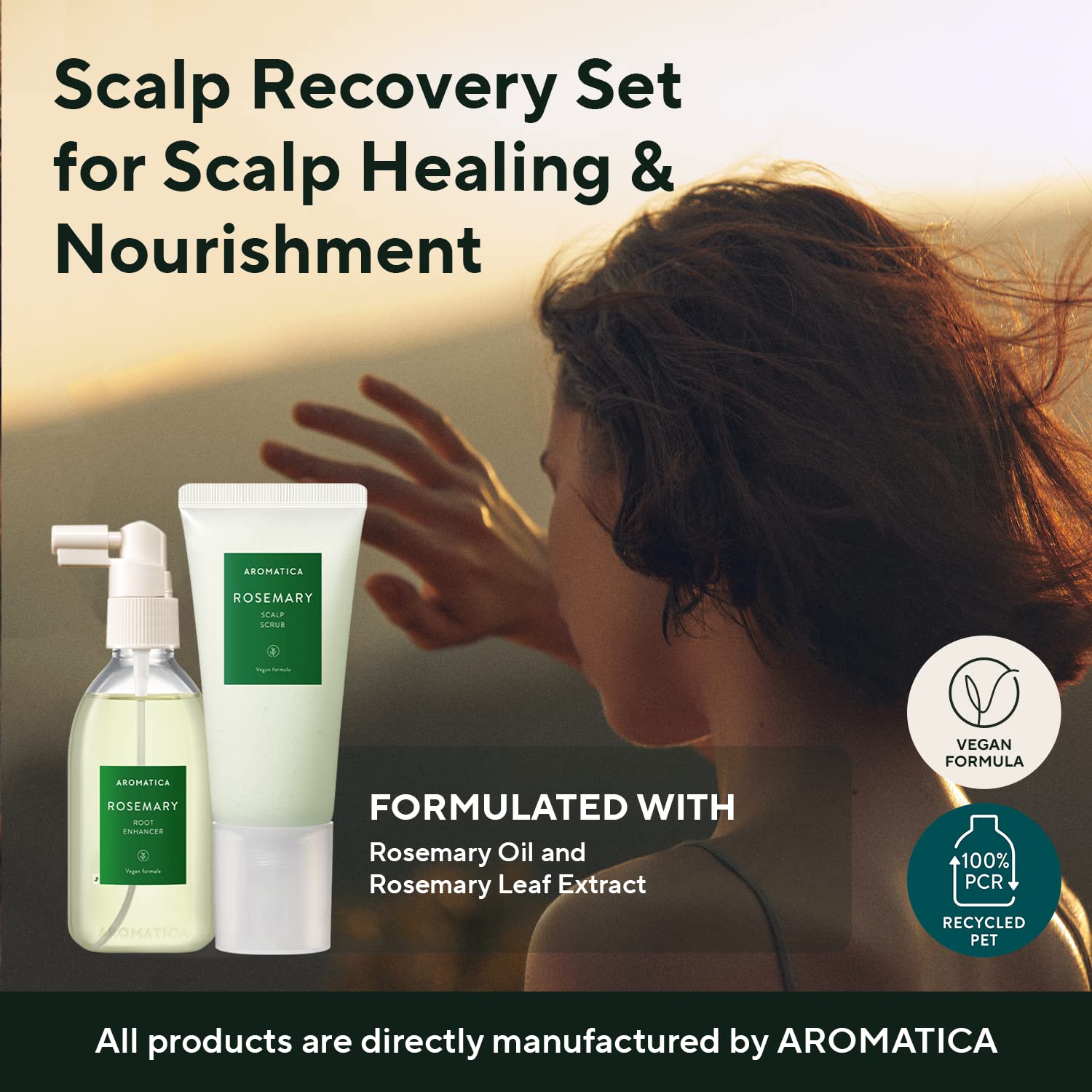 AROMATICA Rosemary Water Spray bottle ready to refresh and balance the scalp.