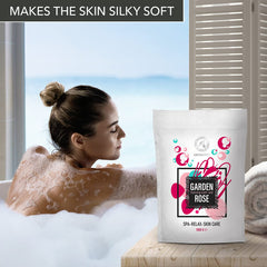 AROMATIKA rose aroma bubbles rise in a warm tub for relaxation.